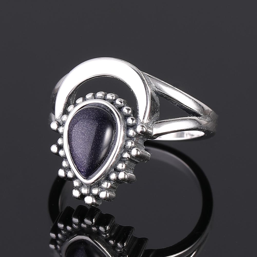S925 Silver Ring for Women Oval Round Dropwater Natural Blue Sandstone Ring Gift Sun Shaped Retro Luxury Fine Jewelry