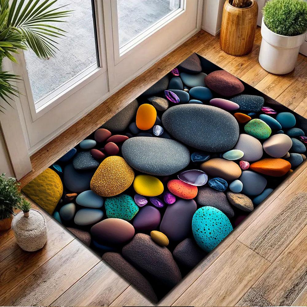 Colorful Pebble Stones Pattern Design Patterned Carpet, Non Slip Mat Suitable for Living Room and Bedroom Sofas