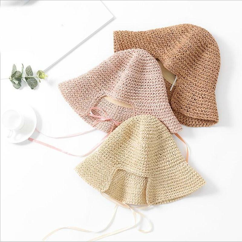 Summer Retro Handmade Crochet Straw Hat Female Folding Sun Protection Cap Girl Beach Sun Hat