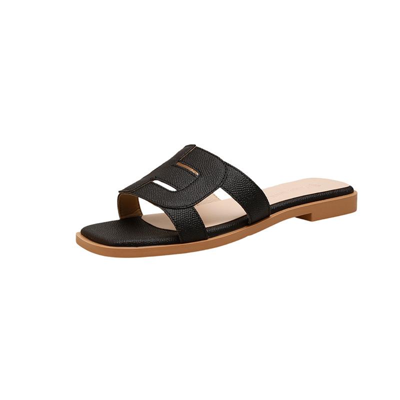 Slimming Shoes Square Toe Soft Sole Versatile Flat One-line Beach Slippers for Women