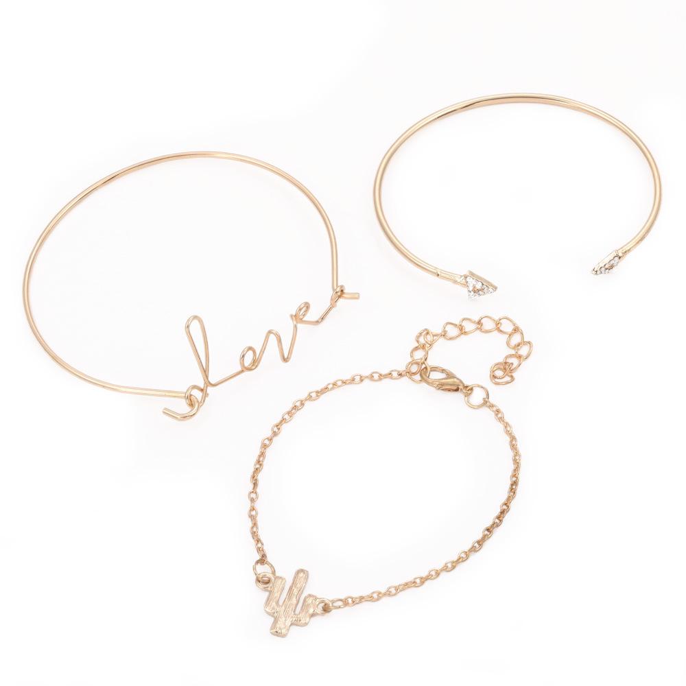 Personalized Bracelet Gold Dot Diamond Cactus Triangle Love 3 Piece Set Bracelet Bracelet