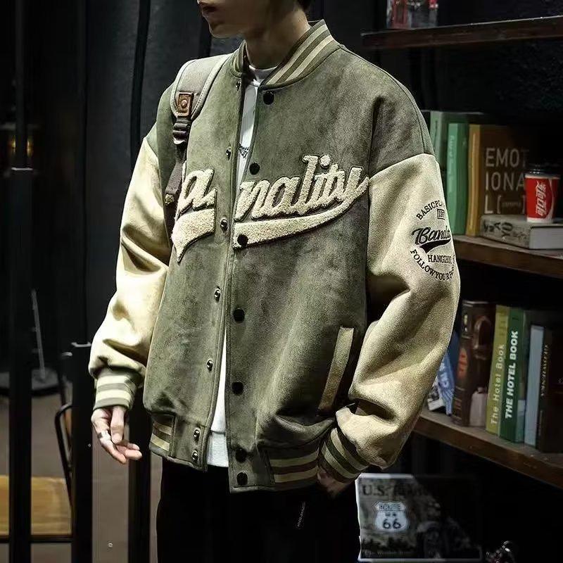 Men's Suede Embroidered Retro Bomber Jacket - Spring/Autumn