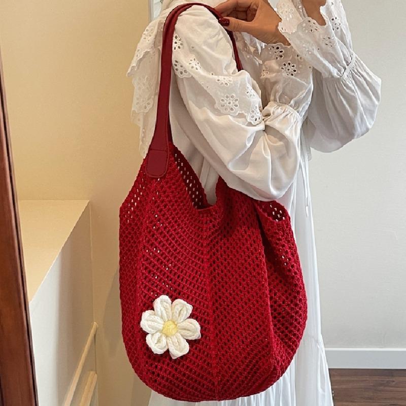 Látkové tašky přes rameno s velkou kapacitou Letní nové děrované dámské tašky Výprodej 2026 Nové plážové prázdninové květinové dámské kabelky