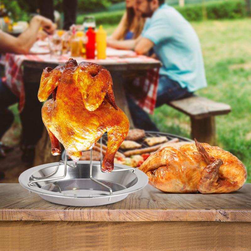 Non-stick Stainless Steel Chicken Grill Stand Food-Grade Roaster Stand With Drip Pan For Chicken Chicken Holder For Oven New