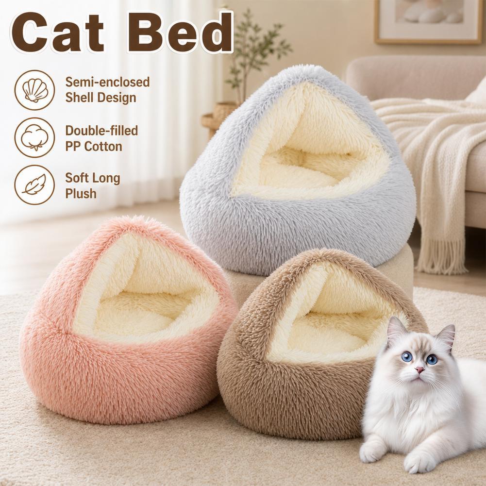 Winter Thermal Shell Cat Bed Soft Plush Pets Bed Shell-Shaped Semi-enclosed Cat Sleeping Nests For Small Dogs Kitten Bed