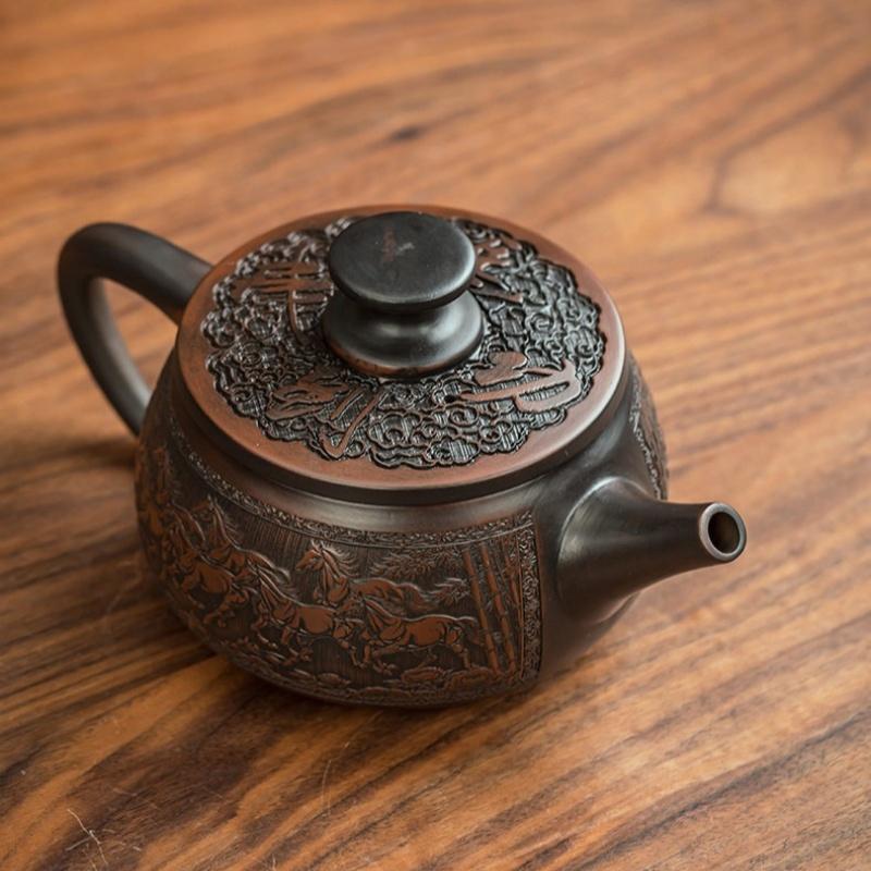 Jianshui Clay Purple Pottery Teapot Hand Painted Antique Relief Teapot Household Teapot Kungfu Tea Set Kettle