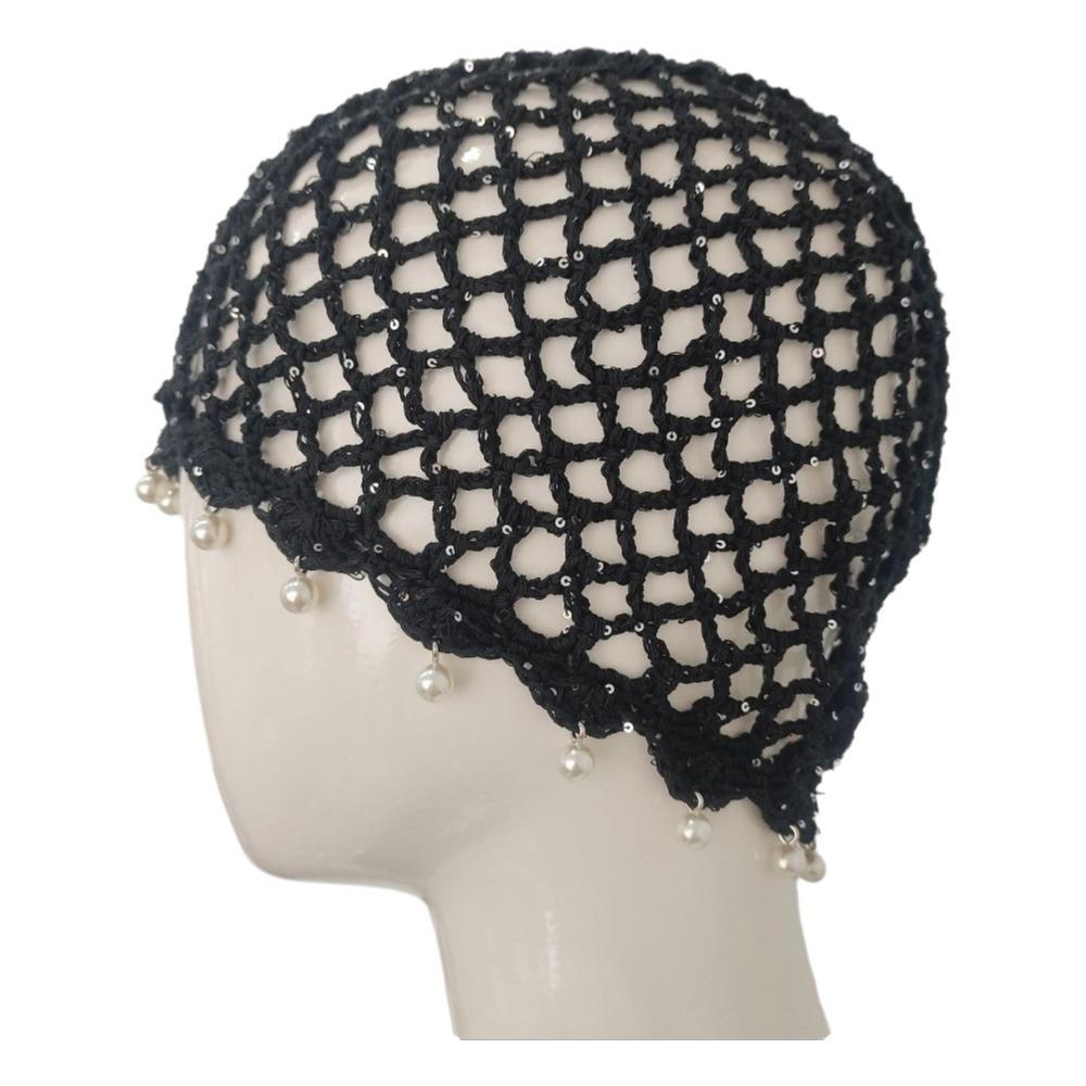 Beads Tassels Crochet Hollow Knitted Hat Bohemian Style Ethnic Style Hat  Apparel Accessories чёрный
