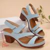 Fashion Classic Round Toe Back Strap Sandals Women 2025 Summer Square High Heels Shoes Women Daily Solid Blue Comfortable Shoes