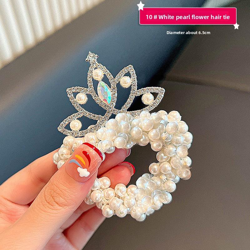 Kids Crown Headband & Princess Hair Ties: New Trendy Pearl Hair Ropes for Little Girls, Perfect for Bun Hairstyles and Ponytails