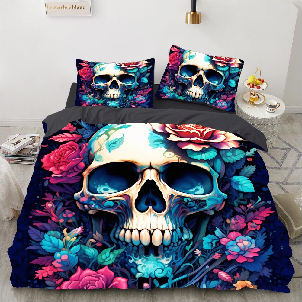 Comforter 3D Skull Bedding Set Duvet_Quilt_Comforter Sets Halloween King Queen Full Size Gothic Home Textiles