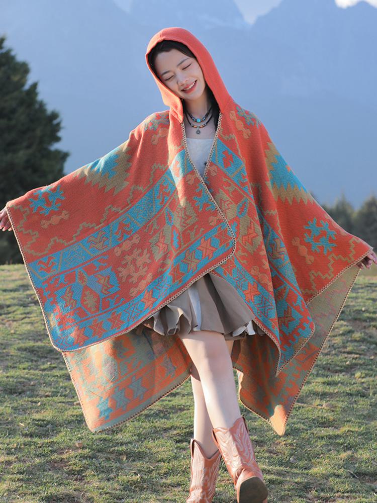 New Fashion Autumn Winter Retro Boho Plaid Print Scarf Women Layers Poncho Warm Scarve Capa Para Mujer Pashmina Cloak Wrap Shawl