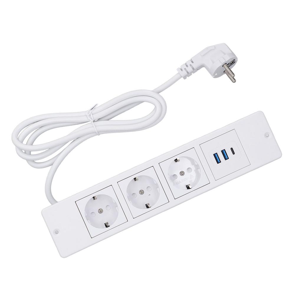 Wpuszczany przedłużacz 3x gniazda 2x USB A 1x USB C PD20W Porty Gniazdo stołowe z kablem 1,5 m Standardowy