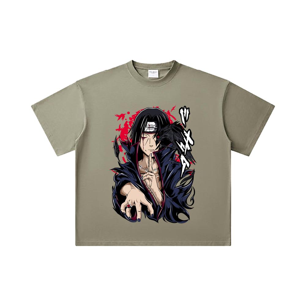 260 GSM Double Yarn 32 Count 100% Cotton Naruto V3 Itachi Print Unisex Heavy Cotton T Shirt