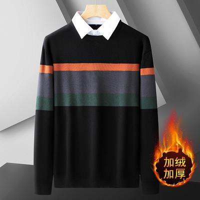 Herren-Strickpullover in großen Größen, warmer Fake-Zweiteiler, weicher, hochwertiger Stoff, lockeres, lässiges Design, lange Ärmel, sportlicher Strickpullover