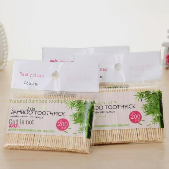 Bamboo Toothpicks: Hotel & Home Use, 200 Portable Individually Wrapped Bags
