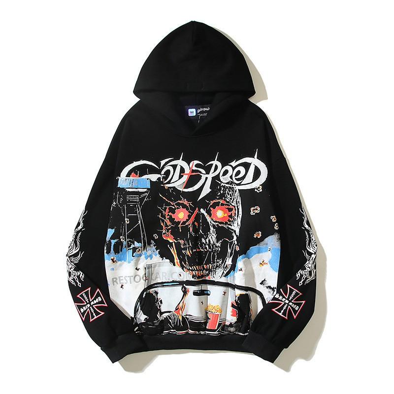 Godspeed 2025 Fall Winter Cotton Hoodie Streetwear Oversized Graphic Print Sweatshirt Men