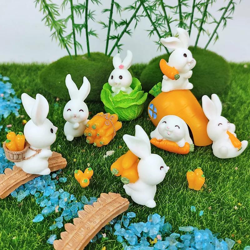 2025 Wielkanoc Słodkie Króliki Zajączek Marchewka Miniaturowa Figurka DIY Krajobraz Ozdoba Domowa Doniczkowa Dekoracja Ciasta Zwierzęce Akcesoria