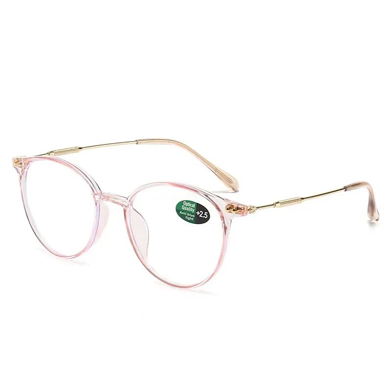 Round Anti Blue Light Reading Glasses Presbyopic Eyeglasses with Degree +1 0 To +4 0 for Computer Use