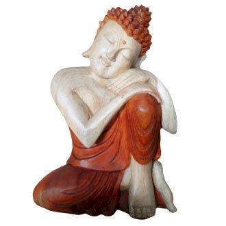 Buddha Statue Hand Carved Suar Wood Thinking 30cm