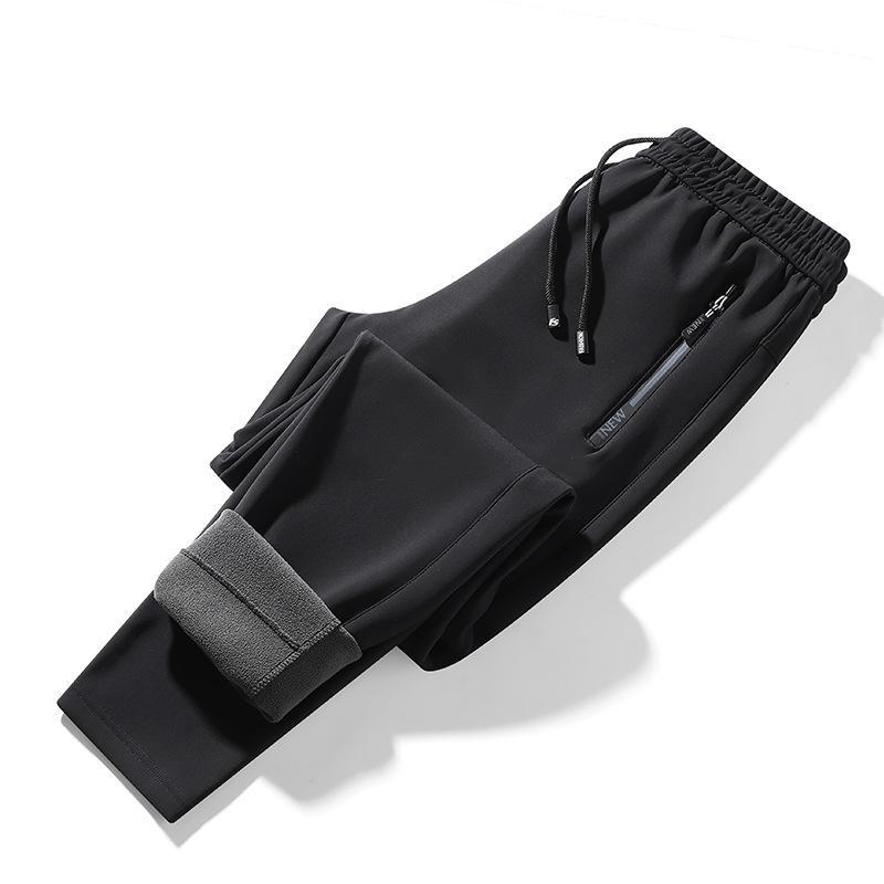 Men's winter new velvet thickened warm simple casual versatile solid color sweatpants micro-elastic men's trousers