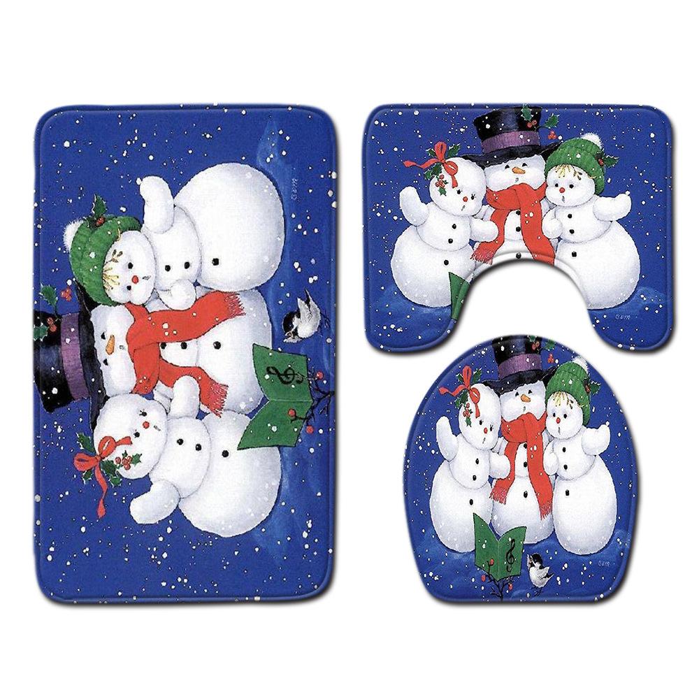 Christmas Shower Curtain Floor Mat Combination Four-Piece Set Bathroom Toilet Carpet Shower Room Mat Foot Mat
