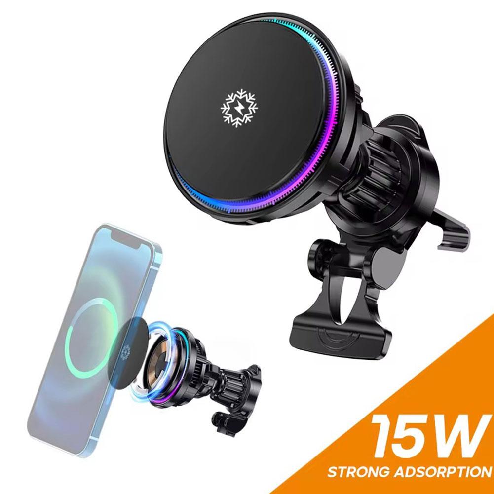 15W Ice Cooling Magnetic Wireless Car Charger Fast Charging Station for iPhone15 14 13 12 Pro Max MacSafe Car Phone Holder J8Z2