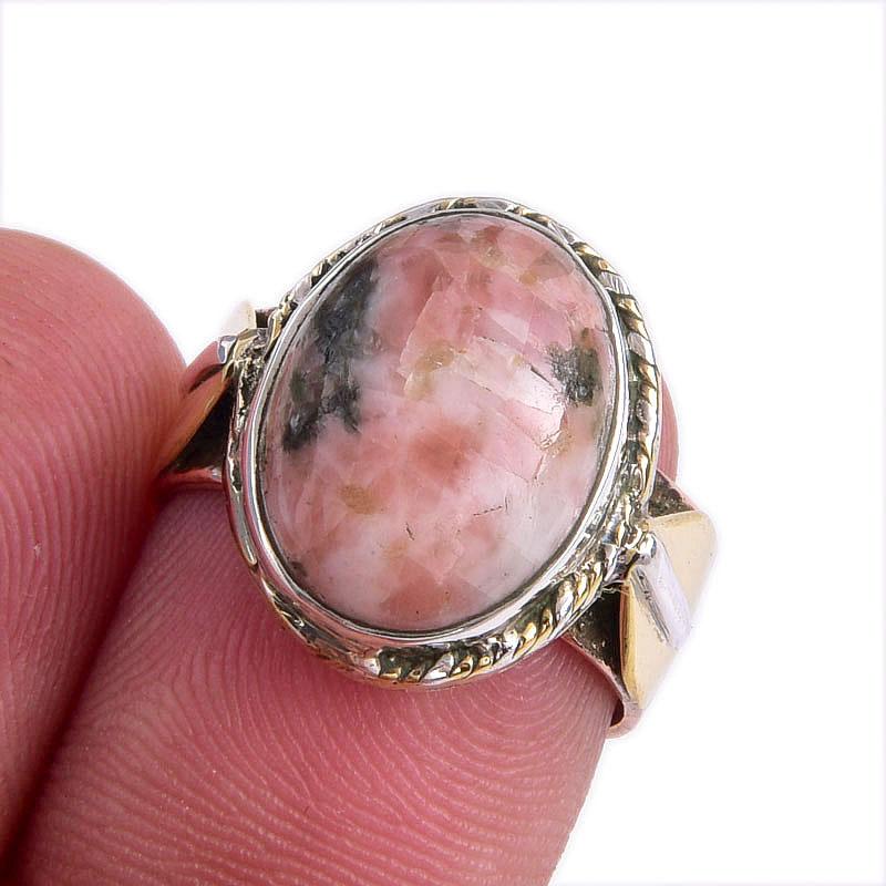 

Натуральный родонит драгоценный камень двухцветное ювелирное кольцо из стерлингового серебра 925 пробы размер 6 N1k57