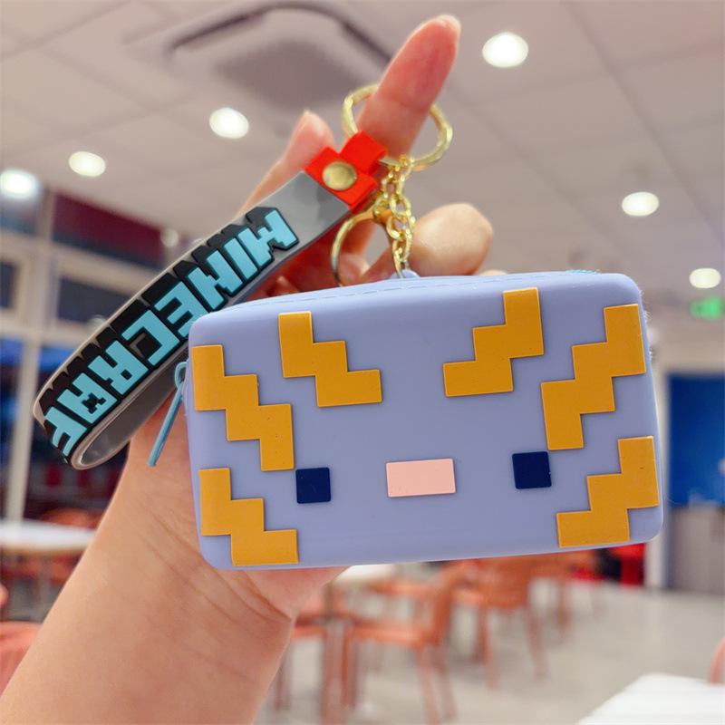 Square Minecraft Silicone Bag Keychain Children's Storage Bag Change Bag Children's Student Small Gifts