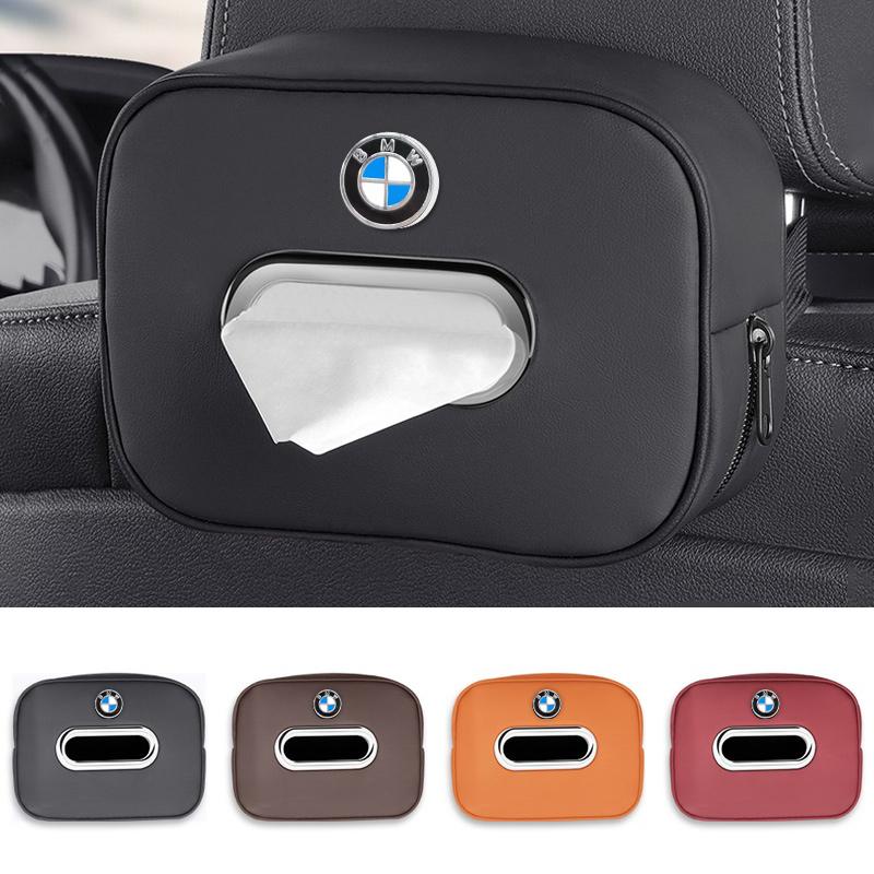 BBIQ7 Metal Logo Car Tissue Box Auto Seat Back Hanging Tissue Box For BMW X3 X5 X4 X6 X7 G30 G20 G32 G11 G12 F40 F30 interior sticker
