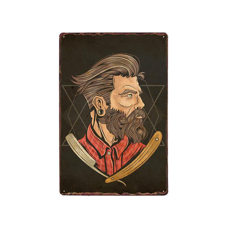 Hohappyme Vintage Barber Shop Metal Signs Barbershop Poster Bar Pub Retro Plaque Haircut and Shave Beard Iron Plates 20x30 Cm