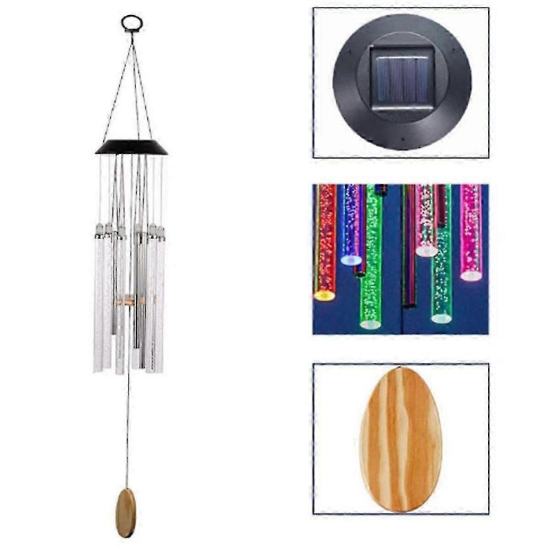 Solar Led Wind Chime Light Various Colors Light Outdoor Waterproof Hanging Tube Pendant Lamp--As Shown