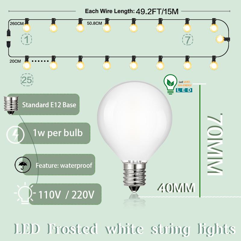 Vintage G40 Frosted Milky Glass String Lights Outdoor Waterproof Connectable 110V 220V Garden Party Wedding Street Garland Decor