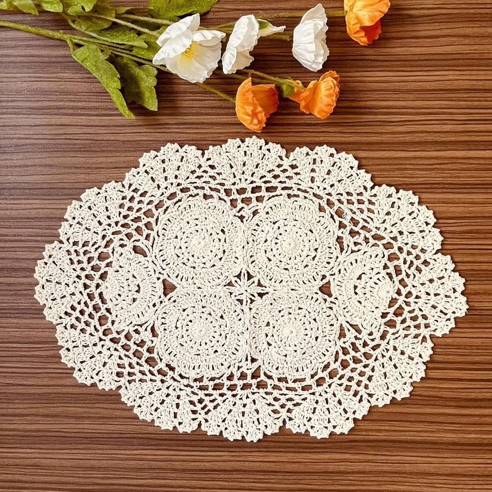 Neue Vintage Häkeldeckchen Shabby Chic Handgemacht Gehäkelte Platzsets Ovaler Tischläufer