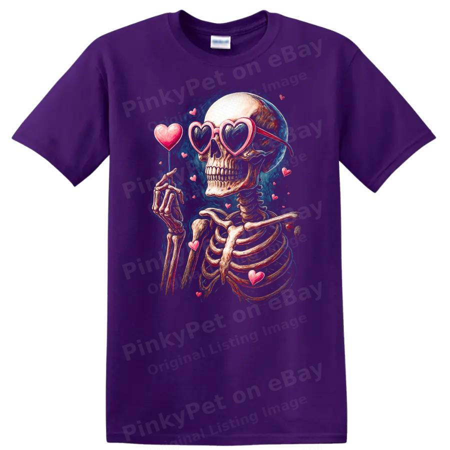 Skeleton Love Hearts Graphic T Shirt Funny Cute Valentine Tee Gift