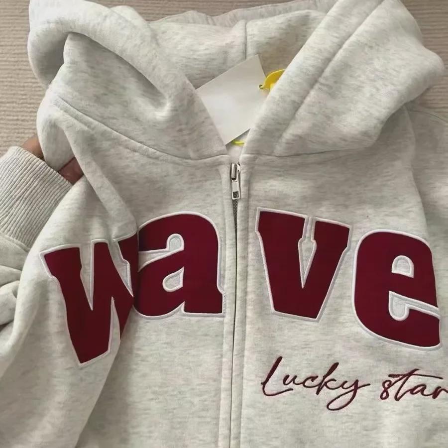 "Women's 2024 Retro Plus Velvet Oversized Hooded Sweatshirt - Autumn/Winter Trend with Embroidered Lettering"