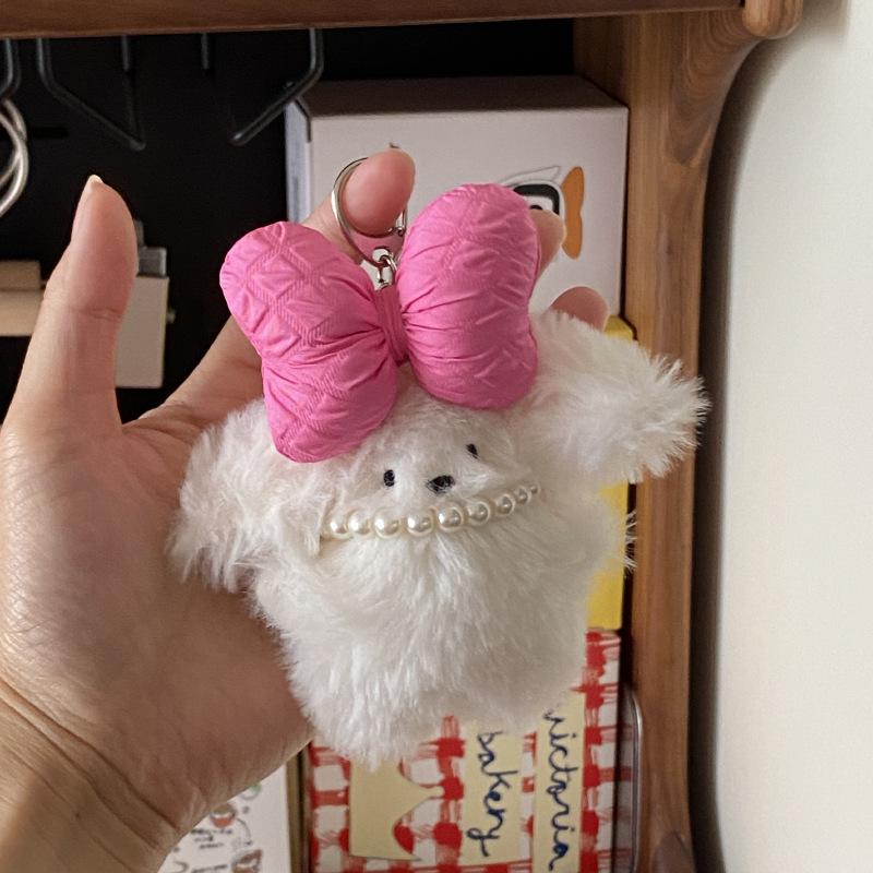 Koreański Kreskówkowy Pluszowy Królik Naszyjnik z Pereł Wisiorek do Torebki, Słodka Lalka Króliczek z Kokardką Breloczek
