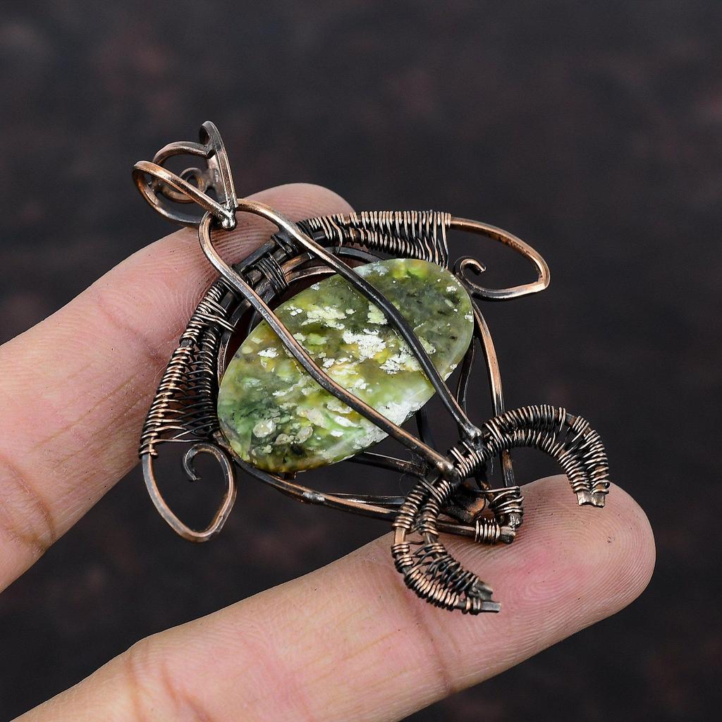 Australian Chrome Chalcedony Pendant Copper Wire Wrapped Pendant Tortoise Design Pendant Gemstone Jewelry For Gift Handmade Copper Jewelry