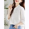 Embroidered White 3/4 Sleeve Hollow Summer Top - Slim Fashion Design, Loose Fit