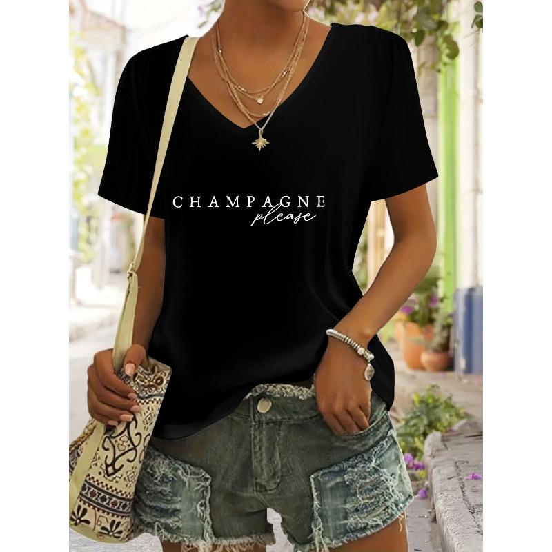 T-shirt casual elegante da donna a maniche corte con scollo a V