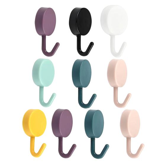 Easy Install Wall Hooks 10PCS Adhesive Hooks, Decorative Multi-colored Plastic Hangers, No Strong for Bags Drilling Required Colorful Storage