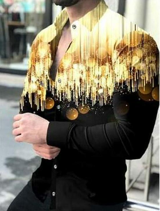 2025 European & American Men's Casual Plus Size Printed Long-Sleeve Shirt