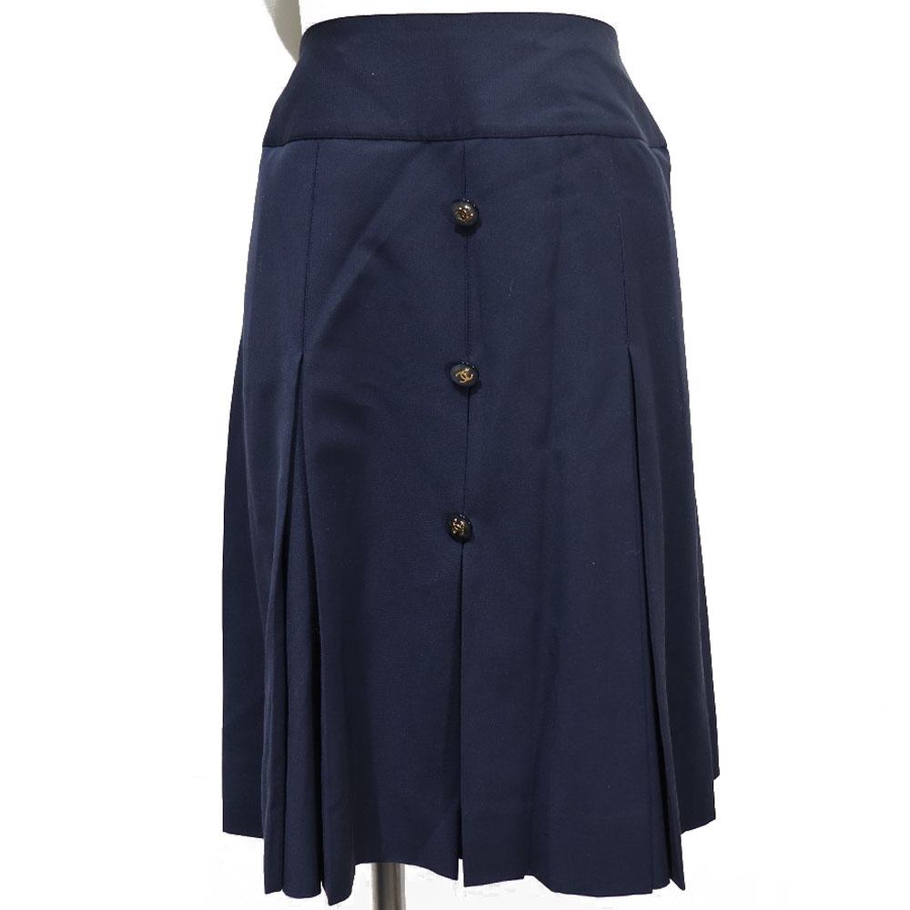 

CHANEL Pleated skirt 2795V154 COCO Mark Navy blue wool Women Used