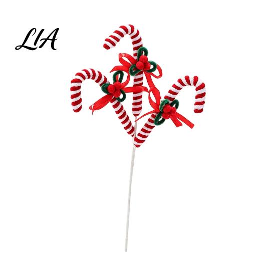 Xmas Vase Filler Christmas Candy Cane Pick, Red White Green Plush Stem, Tree Decoration Branch for Filler, Wreath, Decor