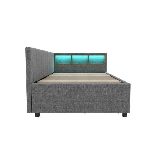 Upholstered Bed Extendable Sofa Bed 90x200cm with Slatted Frame, Multifunctional Bed Made of Skin-Friendly Velvet Fabric