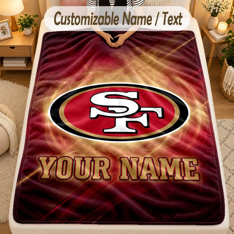 Flannel BlanketSan Francisco 49ers Custom Name Text Personalized Soft Warm Throw Blanket Home Decor Gift