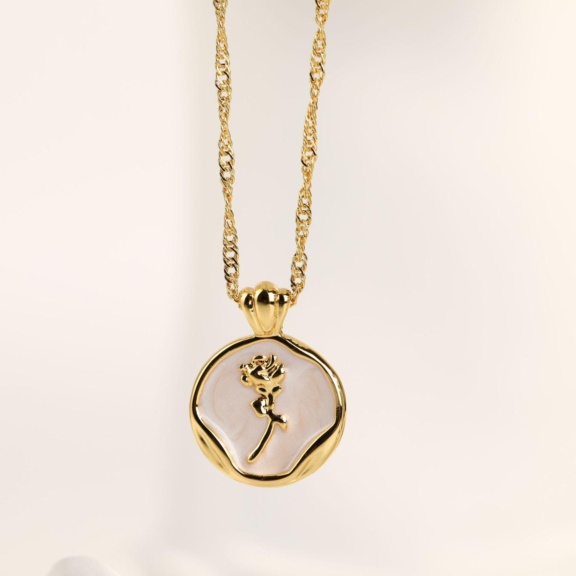 

Vintage Vintage Rose Necklace Round Brand Drip Glaze Pendant Tulip Flower Collarbone Chain Ladies золотой