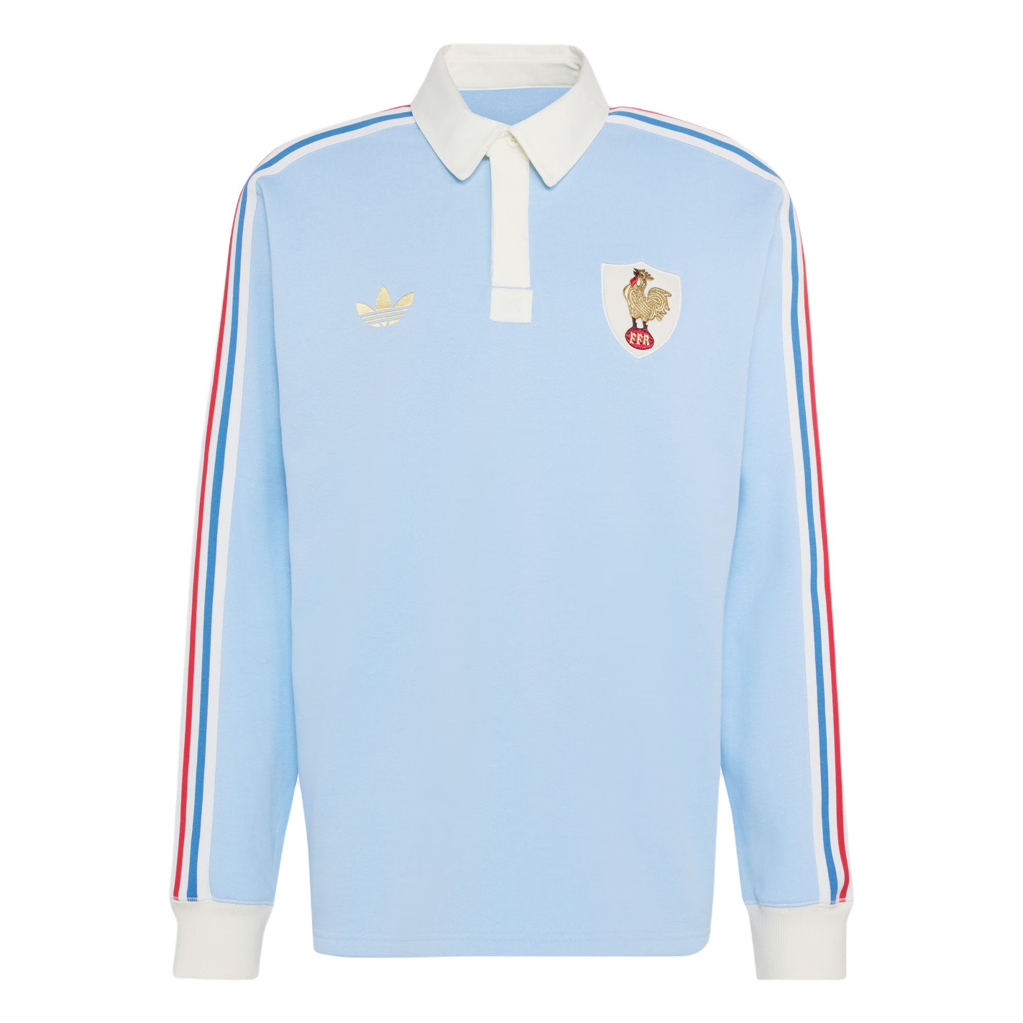 adidas Originals France Rugby Heritage Long Sleeve Polo Shirt Light Blue KE0083 2XL
