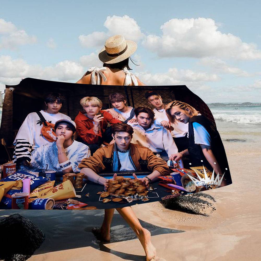 Kpop Star S-Stray Kids Anime Beach Swimming Towel Soft Absorbent Washcloth Children's Gifts For Kids Travel Camping Gym