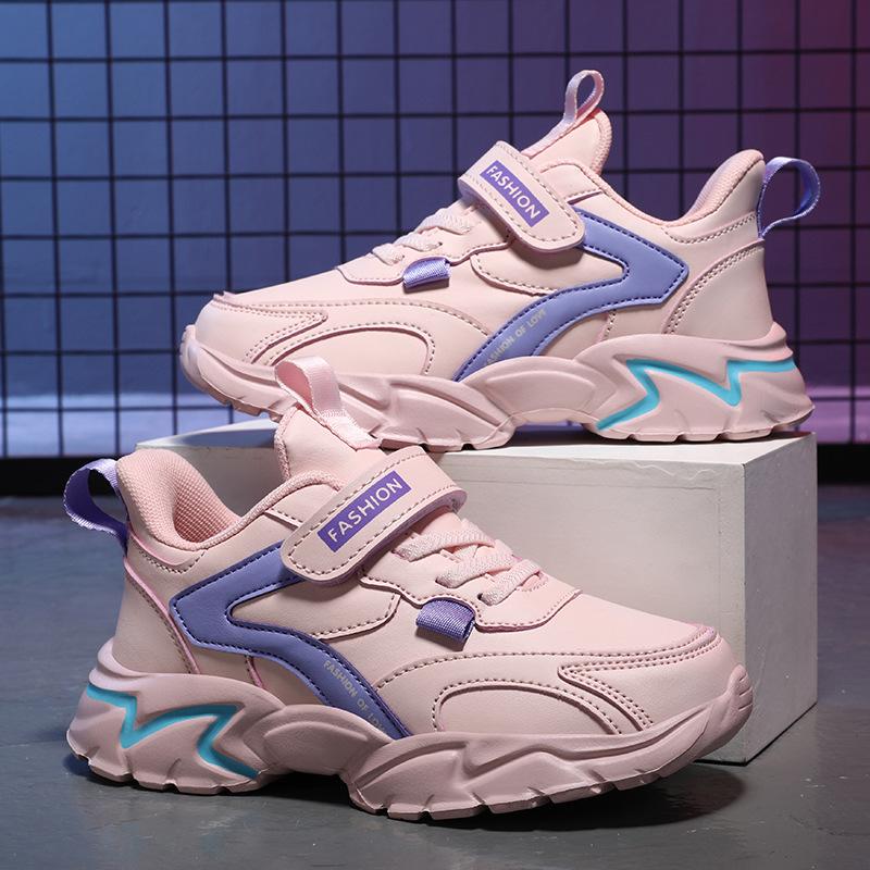 8938 Boys' Sports Shoes Autumn and Winter Leather Large Cotton Shoes Children's Velvet Middle and Older Children's Primary School Students Running Sh