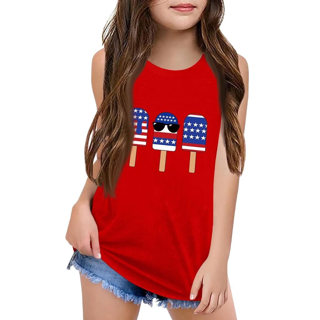 Girls Kids Summer Crewneck Sleeveless Shirts Tank Tops